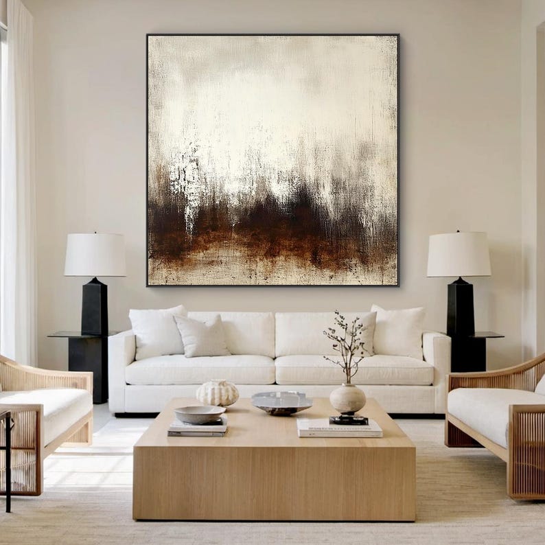 Beige and Brown Abstract Art, Large Canvas Painting, Modern Minimalist ...