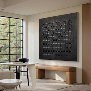 Large Minimalist  Black Canvas Painting ,Black 3D Wabi-sabi  Art, Modern Textured Abstract Wall Art , Living Room And Entryway Decor