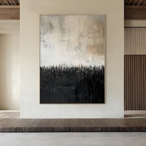 Peinture texturée noire beige sur toile Art mural Wabi Sabi Art mural beige minimaliste pour salon Art texturé noir Art mural neutre encadré