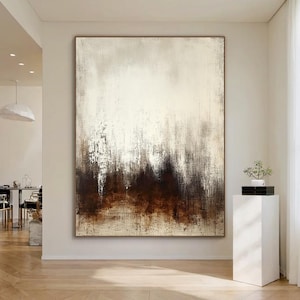 Beige und braune abstrakte Kunst, große Leinwand Malerei, modernes minimalistisches Wand-Dekor, zeitgenössisches strukturiertes Design, Wohnzimmer-Dekor