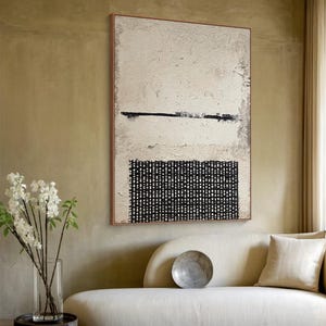 Neutral Textured Wall Art, Black and beige Abstract Canvas, Minimalist Geometric Painting, Modern Living Room Decor, Large 3D Wall Art