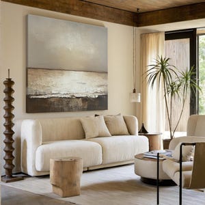 Large Wabi Sabi Neutral Abstract Canvas Art – Beige, Warm Grey and Textured Earth Tones Painting for Modern Minimal Decor