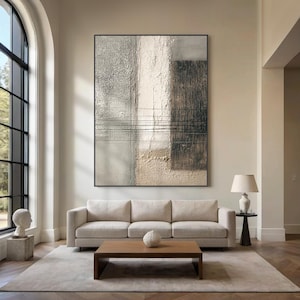 Beige Minimalist 3D Textured Wall Art, large canvas oil painting,Neutral Tones Geometric Painting   Modern Home Decor