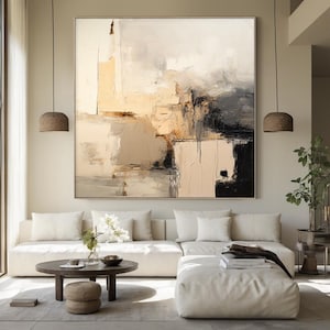 Wabi Sabi abstracte muurkunst beige zwart kunst neutraal getextureerd canvas schilderij beige zwart minimalistisch kunstwerk voor moderne woonkamerinrichting