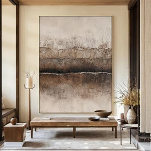 Minimalist Abstract Wall Art, Textured Oil Painting on Canvas, Neutral Tones with Cracked Texture for Living Room, Bedroom or Office Decor