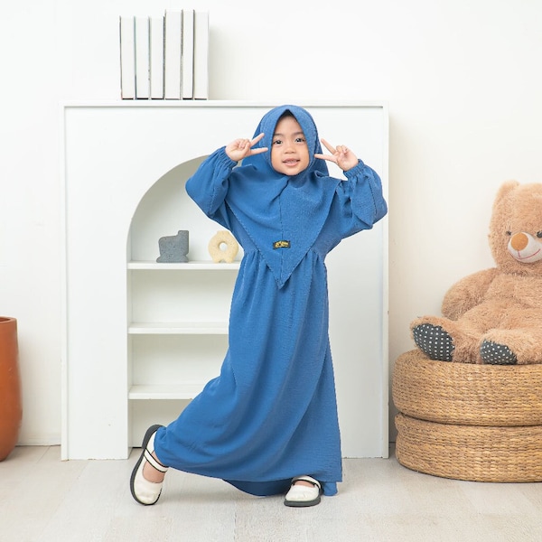 Syari Muslim Dress with Bergo Veil, Baby Girl Abaya Muslim Dress, Islamic Clothing,Muslim Abaya,Kids Prayer Attire,Girls Modest Fashion PS07