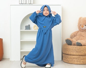 Syari Muslim Kleid mit Bergo Schleier, Baby Mädchen Abaya Muslim Kleid, Islamische Kleidung, Muslimische Abaya, Kindergebetskleidung, Mädchen Bescheidene Mode PS07