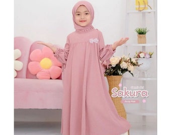 Abaya Sazkia Children&#39;s set Hijab Pashmhina Crinkle Dress, Islamic Clothing, Muslim Abaya, Kids Prayer Attire, Girls Modest Fashion PS11