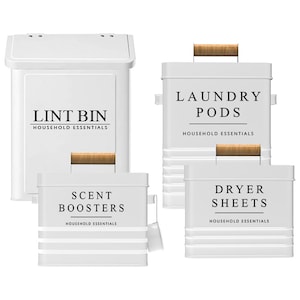 KOANEssentials All in ONE Amazing Deal. Laundry Pods Container with Dryer Sheets Holder, Scent Boosters Container and Magnetic Lint Bin