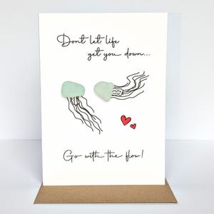 Biglietto motivazionale personalizzato con meduse di vetro di mare – Biglietto di auguri unico fatto a mano per occasioni speciali – Biglietto personalizzabile