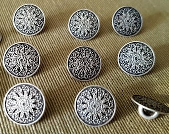 9 Silver Lace Motif Buttons/ Beautiful Vintage / Buttons 3/8 inch (10mm) With Shank