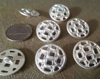 7 Vintage Buttons ,3/4 inch (20 mm), White Silver , Shank, Jacket, Coat, Jewelry Supply