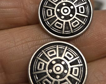 7 Metal Buttons, Vintage Antique Silver, Shank Back  (15mm/5/8')