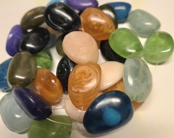 8 Resin Beads, Rainbow Mix, Smooth, Lightweight, Drops, Craft Supply
