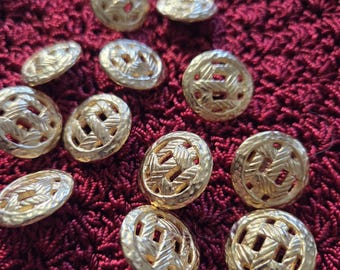 Botones vintage dorados de tejido de cesta - Juego de 7 para costura y manualidades