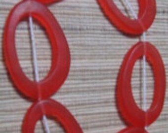 Red Resin Beads ,  Oval Link, Handmade , 6 Beads, 2" Long, Bead Component