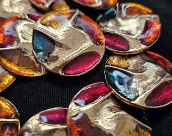 7 botones de abrigo dorados vintage, colores reales, vástago plano (28 mm/44L)