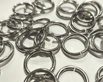 20 anillas de plata, redondas de 17 mm, resistentes, de metal, gruesas, de malla.