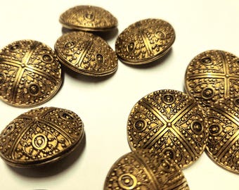 6 botones antiguos de oro adornados, para traje, abrigo, blazer, metal, vástago, 25 mm, vintage