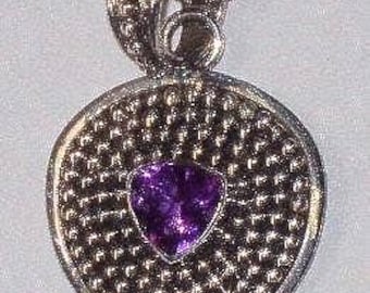 Handmade Bali Style Sterling Silver Amethyst Pendant, Large Bail