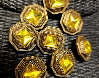 7 botones Art Déco para chaqueta o traje, tonos dorados y latón, 22 mm, estilo vintage