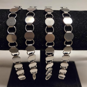 Silver, Bracelet Blank, Finding, Glueable Pads, Metal, 8" Adjustable,  Jewelry Supply with Clasp