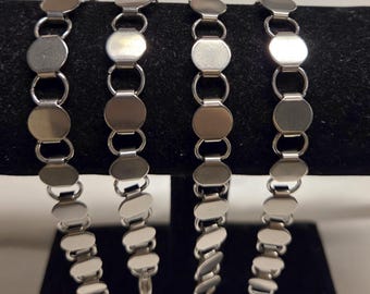 Silver, Bracelet Blank, Glue on Pads, Metal, 8" Adjustable,  Jewelry Supply with Clasp