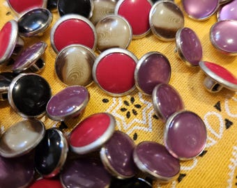 Surtido de botones vintage estilo vaquero, estilo western, en colores rojo, morado, negro y beige, 15 mm (24 unidades)