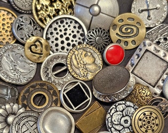 20 Vintage Metal Shank Buttons: Silver, Bronze, Gold (15-25mm)