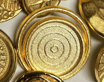Botones dorados vintage, 7 unidades, metal italiano, vástago, círculos, 23 mm, 1 pulgada