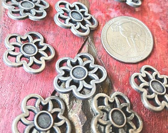 6 botones vintage de flores de plata, 23 mm, vástago, para chaqueta o cárdigan