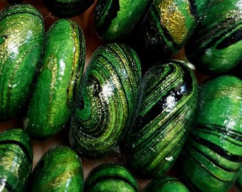 Acentos en verde, dorado y negro, cuentas de madera, forma de platillo, suministros de joyería, artesanías