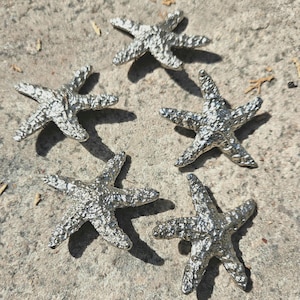 2 Starfish, White Silver,  2&quot;, Large Textured, Bright, Fun, Pendant, Beach Decor