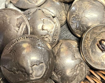 Botones vintage de níquel búfalo americano, con vástago, cabeza india y moneda de plata