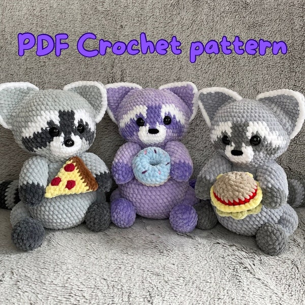 Foodie raccoon crochet amigurumi digital PDF pattern