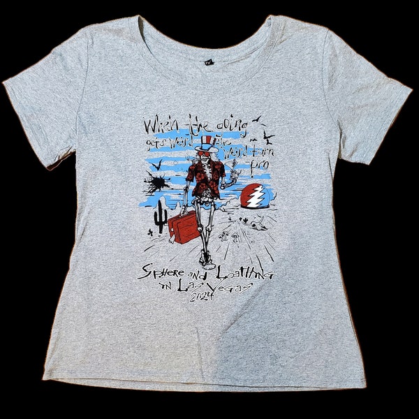 Dead & Company Grateful Dead Sphere and Loathing in Las Vegas 2024 Uncle Sam T-Shirt Women's Scoop Neck Shirt Heather Grey