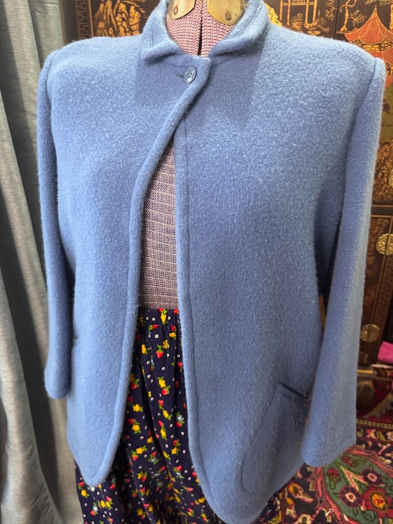Cacharel, Vintage 1970s Cacharel Blue Wool Coat | French Designer Woolmark Jacket