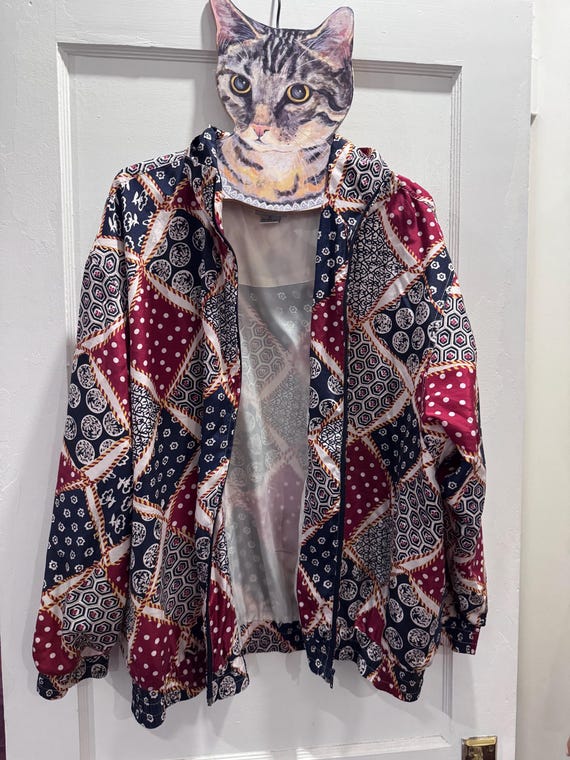 Vintage Silk Patchwork Bomber Jacket Oversized XL… - image 1