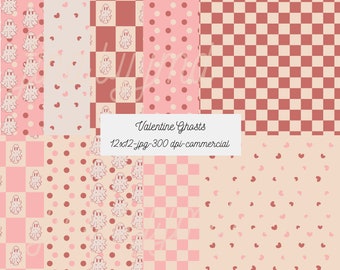 Valentine Ghost/s  - seamless digital patterns - boho color combo