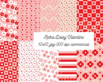 Retro Daisy Valentine  - seamless digital patterns - Galentine 2024