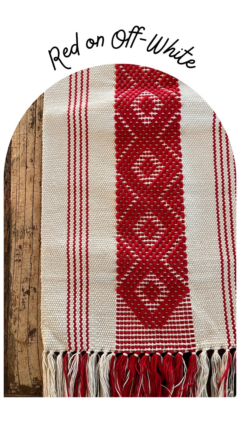Table Runner Red and Natural White Color Range One of a Etsy