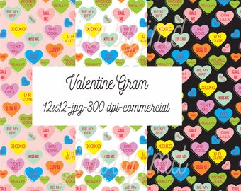 Valentine Heart Gram   - Bright Color - seamless digital patterns - Galentine 2024