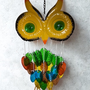 Handmade Stained Glass Owl Wall Hanging – Colourful 1 of 1 Metal Art Suncatcher – Unique Owl Decor Gift