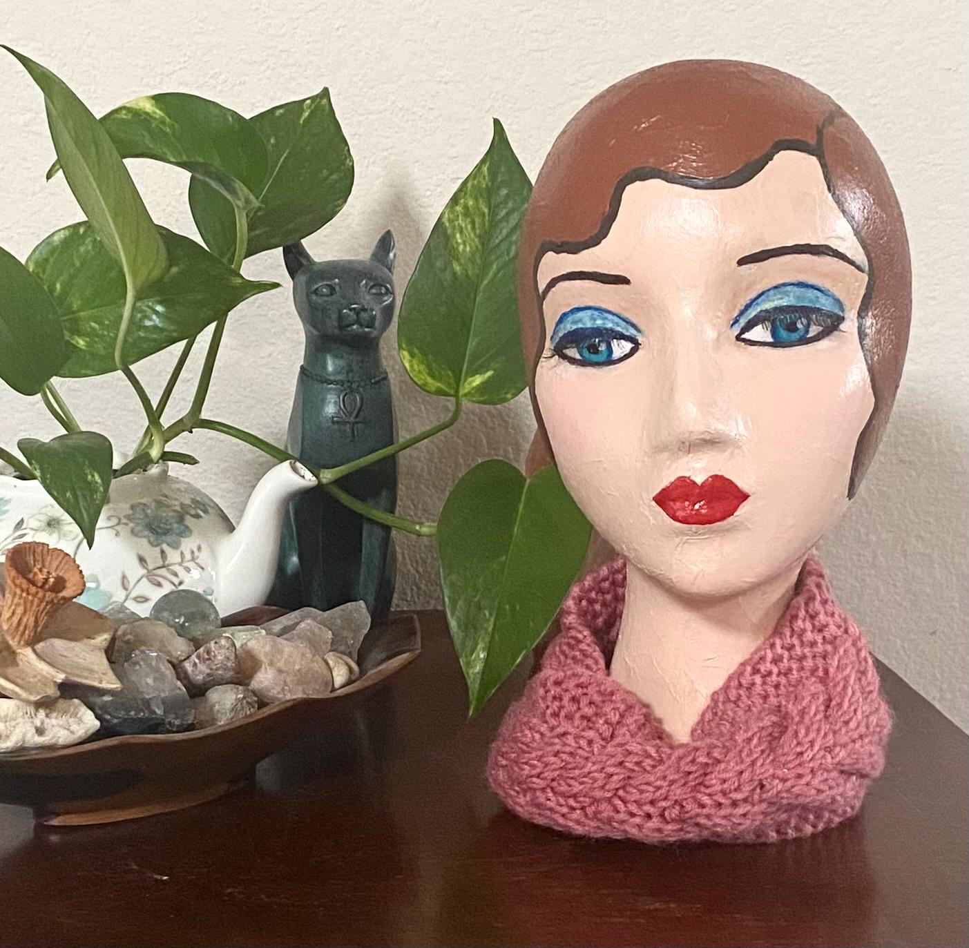 Egg Head Flapper Wooden Hat Stand Painted Blue Eyes Lathe Turned Millinery Decor Wood Flapper Hat Stand - Etsy main image 2