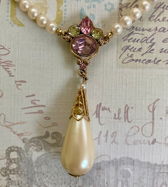 1928 Brand Rhinestone and Faux Pearl Necklace
