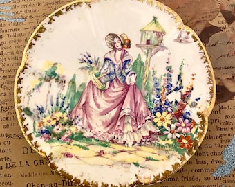 Antique Cobert Porcelain Plate  of Victorian Lady in Bonnet