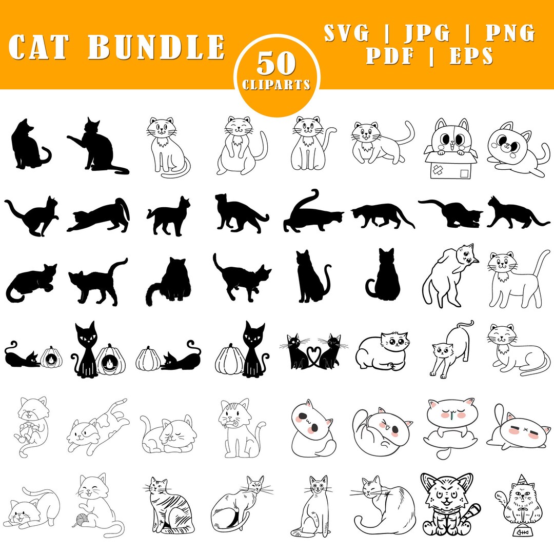 Cat Svg Bundles, Cat Svg, Cat Silhouette, Cat Face Svg, Cat Head Svg ...