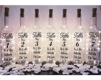 Personalised Wedding Table Numbers Light Up LED Bottle Centerpiece Bride To Be Wedding Decor Wedding Table Plan