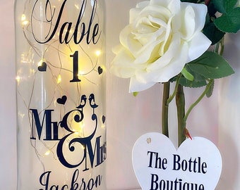 Personalised Wedding Table Numbers Light Up LED Bottle Centerpiece Bride To Be Wedding Decor Wedding Table Plan