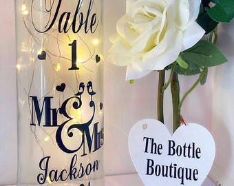Personalised Wedding Table Numbers Light Up LED Bottle Centerpiece Bride To Be Wedding Decor Wedding Table Plan